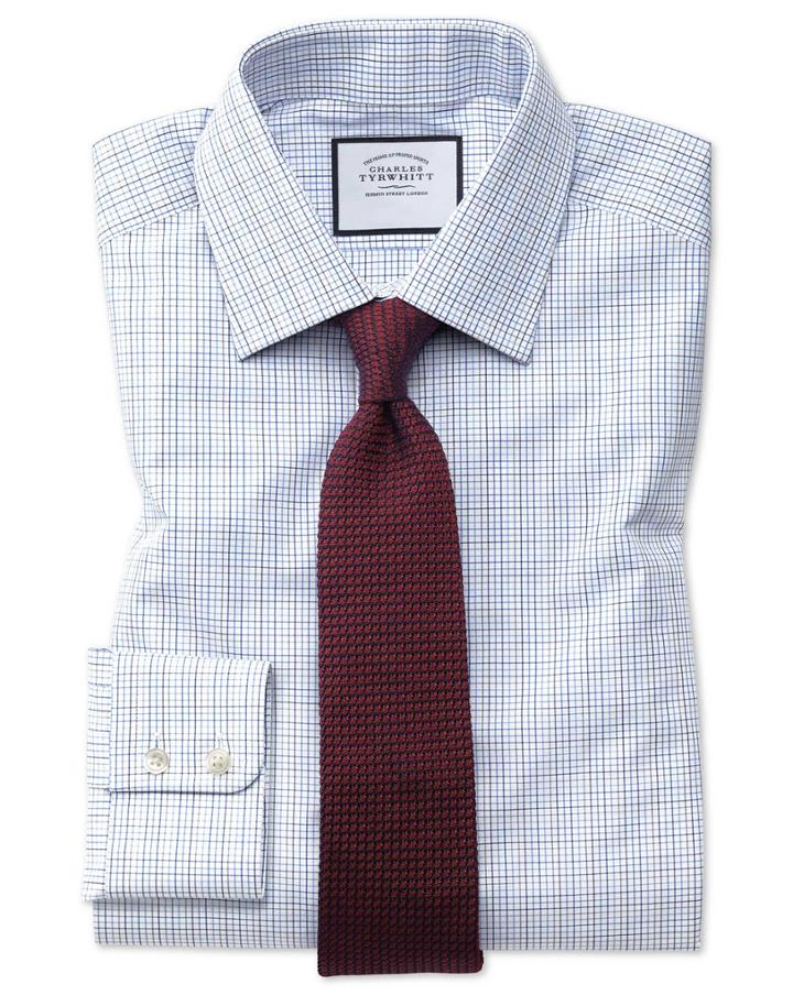 Slim Fit Blue Multi Check Egyptian Cotton Dress Shirt French Cuff Size 17/35 By Charles Tyrwhitt