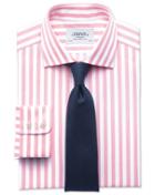  Slim Fit Semi-spread Collar Egyptian Cotton Stripe Pink Dress Shirt Single Cuff Size 15.5/33 By Charles Tyrwhitt
