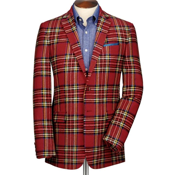 Charles Tyrwhitt Charles Tyrwhitt Red Checkered Slim Fit Royal Stewart Wool Jacket Size 38