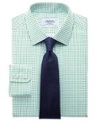  Slim Fit Twill Grid Check Green Cotton Dress Shirt Single Cuff Size 14.5/33 By Charles Tyrwhitt