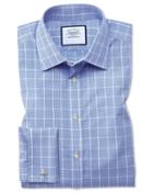 Charles Tyrwhitt Classic Fit Non-iron Prince Of Wales Mid Blue Cotton Dress Shirt Single Cuff Size 15/34 By Charles Tyrwhitt