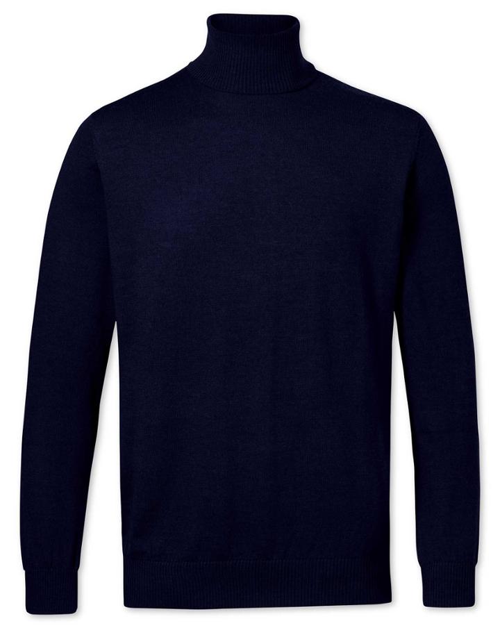  Navy Merino Wool Roll Neck 100percent Merino Wool Sweater Size Large By Charles Tyrwhitt