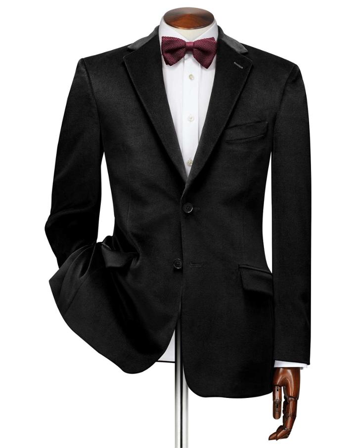  Slim Fit Black Velvet Cotton Blazer Size 38 By Charles Tyrwhitt
