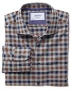 Charles Tyrwhitt Extra Slim Fit Semi-spread Collar Business Casual Melange Navy And Brown Check Egyptian Cotton Dress Casual Shirt Single Cuff Size 15/35 By Charles Tyrwhitt
