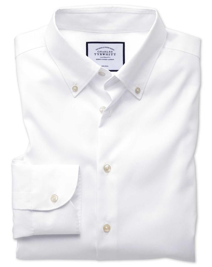  Extra Slim Fit Business Casual Non-iron White Cotton Dress Shirt Single Cuff Size 14.5/32 By Charles Tyrwhitt