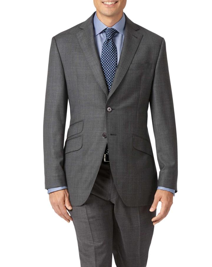 Charles Tyrwhitt Grey Slim Fit Luxury Italian Check Suit Wool Jacket Size 36 By Charles Tyrwhitt