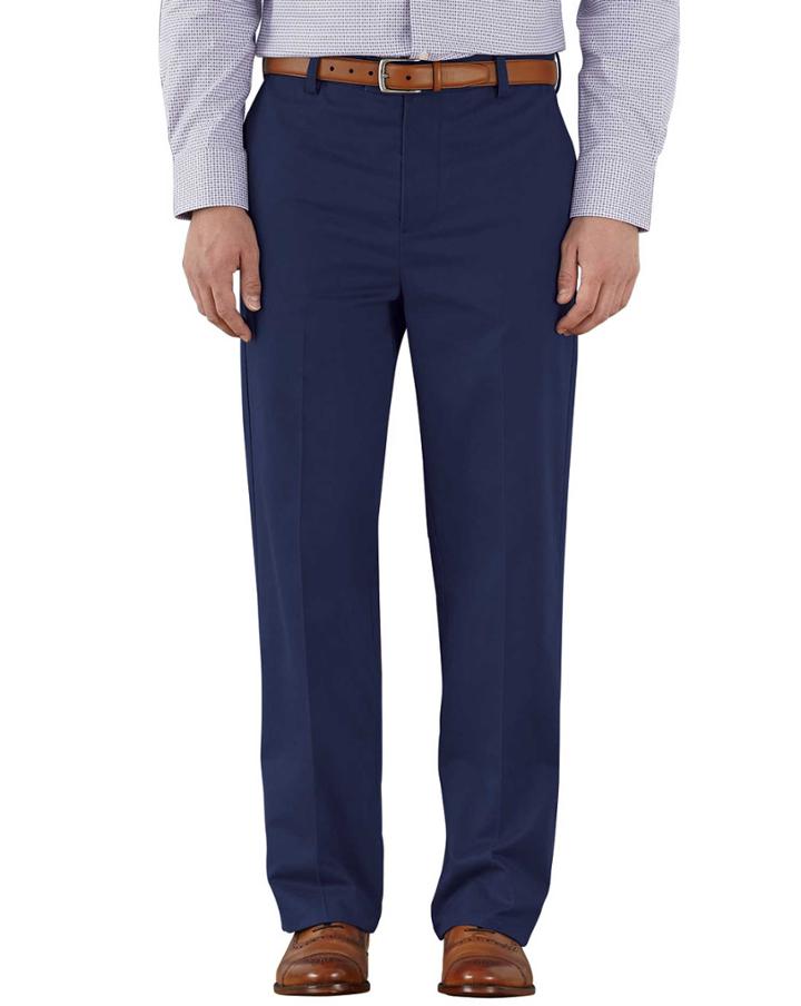 Charles Tyrwhitt Marine Blue Classic Fit Flat Front Non-iron Cotton Chino Pants Size W32 L30 By Charles Tyrwhitt