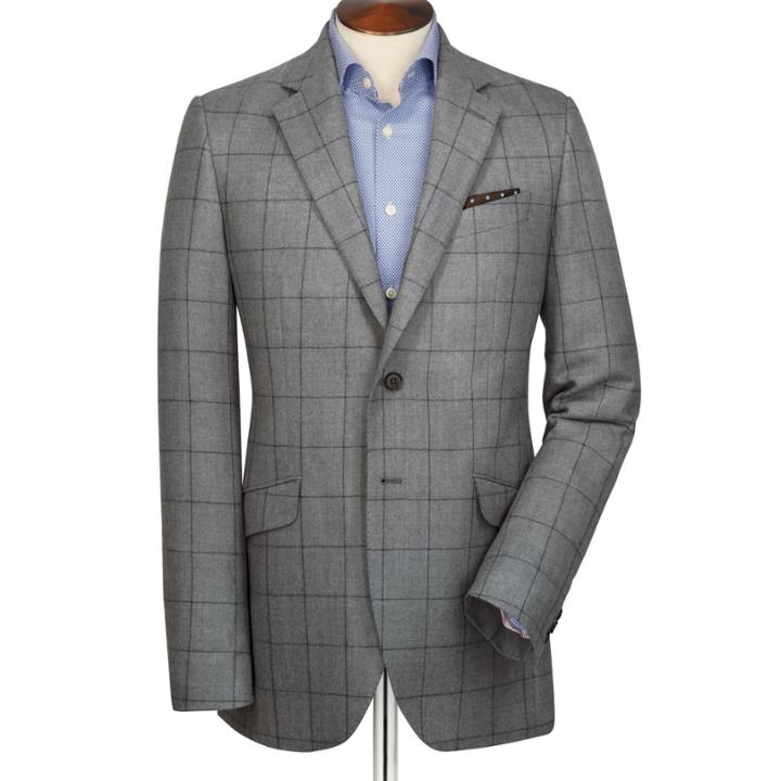Charles Tyrwhitt Charles Tyrwhitt Grey With Navy Slim Fit Checkered Yorkshire Worsted Wool Jacket Size 38