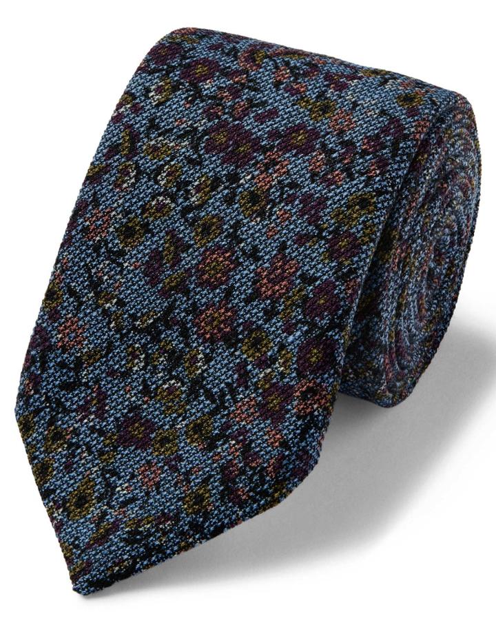  Sky Multi Floral Wool Print Luxury Italian Tie By Charles Tyrwhitt