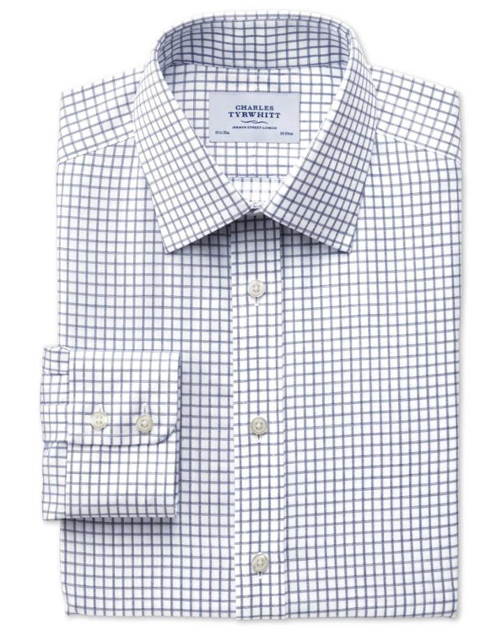 Charles Tyrwhitt Charles Tyrwhitt Classic Fit Non-iron Windowpane Check Indigo Cotton Dress Shirt Size 15/34