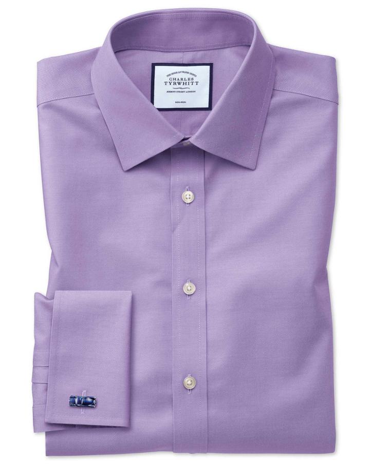  Classsic Fit Lilac Non-iron Twill Cotton Dress Shirt French Cuff Size 15/33 By Charles Tyrwhitt