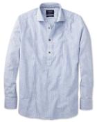 Charles Tyrwhitt Charles Tyrwhitt Classic Fit Popover Mid Blue Stripe Cotton Dress Shirt Size Large