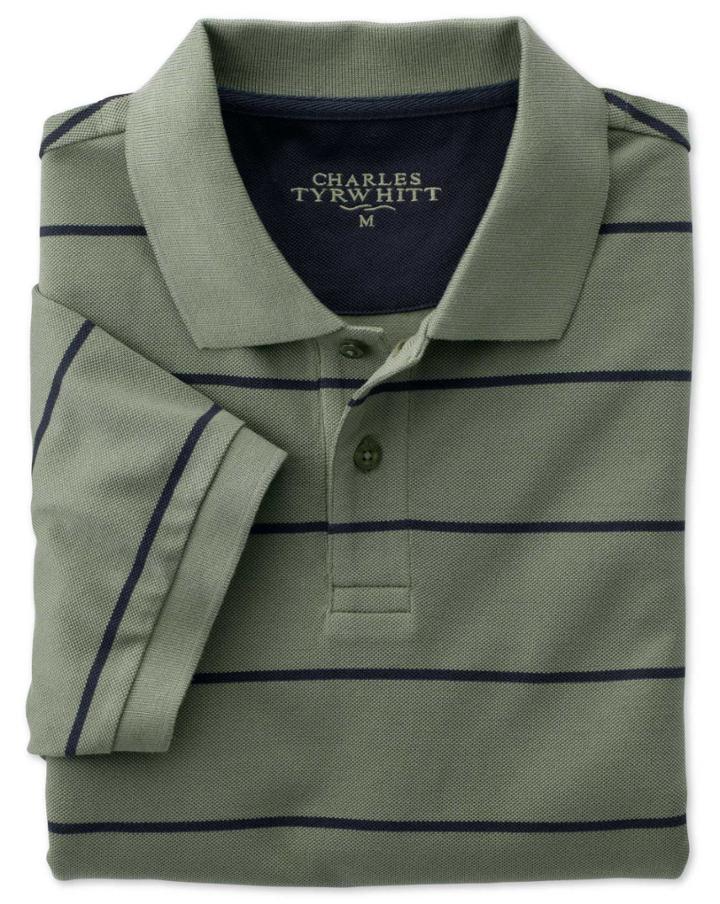Charles Tyrwhitt Charles Tyrwhitt Green And Navy Stripe Pique Cotton Polo Size Large