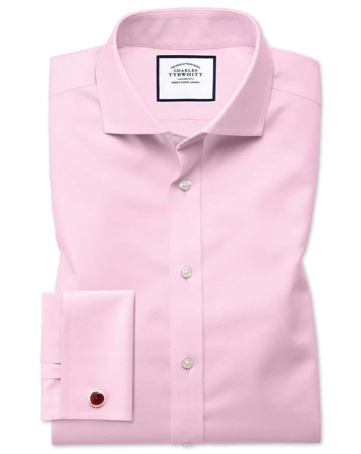Charles Tyrwhitt Extra Slim Fit Spread Collar Non-iron Twill Pink Cotton Dress Shirt French Cuff Size 14.5/32 By Charles Tyrwhitt