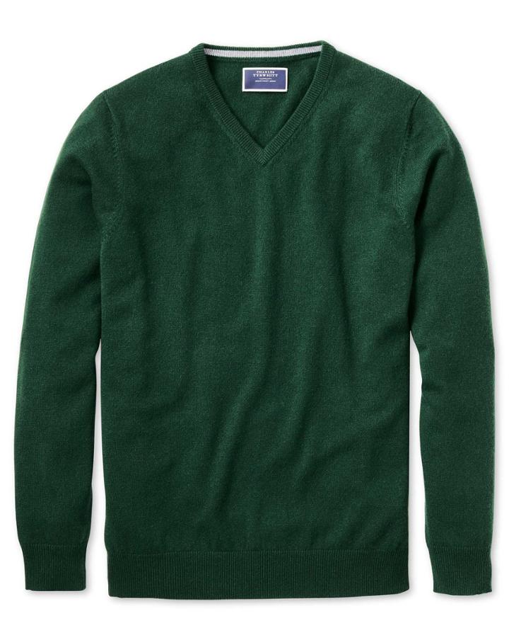  Green V-neck Cashmere Sweater Size Medium By Charles Tyrwhitt
