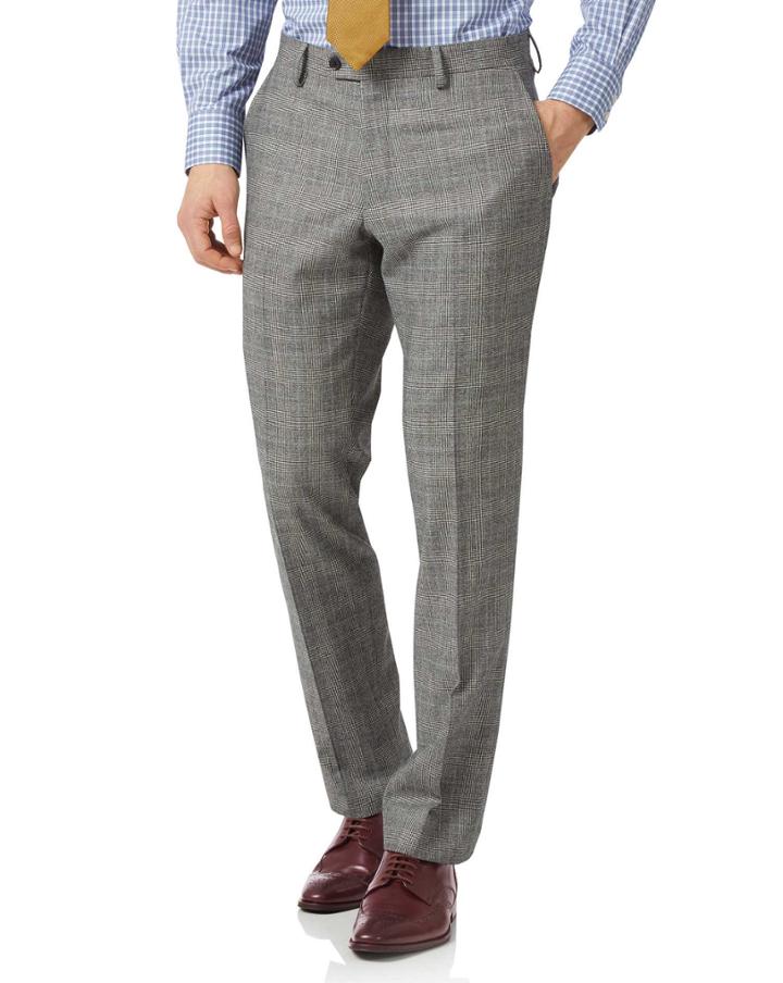  Grey Classic Fit Prince Of Wales Check Flannel Business Suit Wool Pants Size W32 L32 By Charles Tyrwhitt