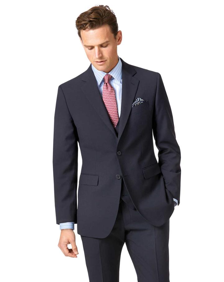  Navy Slim Fit Herringbone Business Suit Wool Jacket Size 42 By Charles Tyrwhitt