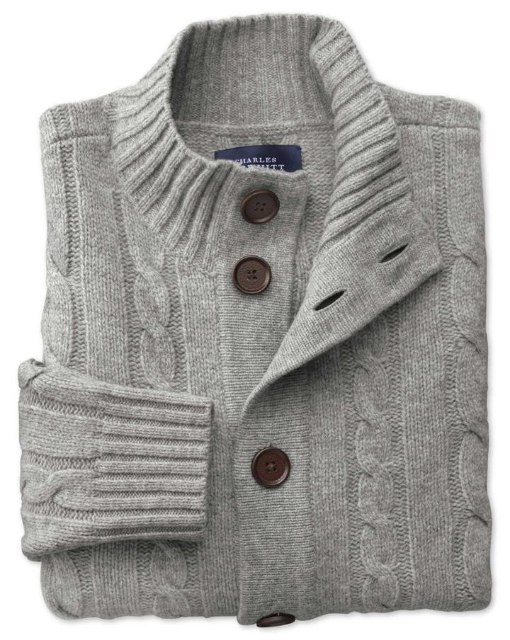 Charles Tyrwhitt Grey Lambswool Cable Cardigan Size Large By Charles Tyrwhitt