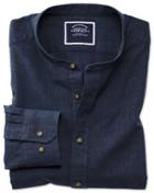  Slim Fit Navy Collarless Cotton Casual Shirt Single Cuff Size Medium By Charles Tyrwhitt