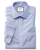  Classic Fit Non-iron Natural Cool Short Sleeve Blue Stripe Cotton Dress Shirt Size 15.5/short By Charles Tyrwhitt