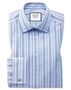  Extra Slim Fit Sky Blue Multi Stripe Egyptian Cotton Dress Shirt French Cuff Size 14.5/32 By Charles Tyrwhitt