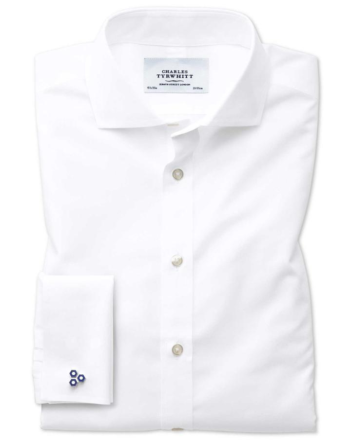 Charles Tyrwhitt Extra Slim Fit Spread Collar Non-iron Poplin White Cotton Dress Shirt French Cuff Size 14.5/32 By Charles Tyrwhitt