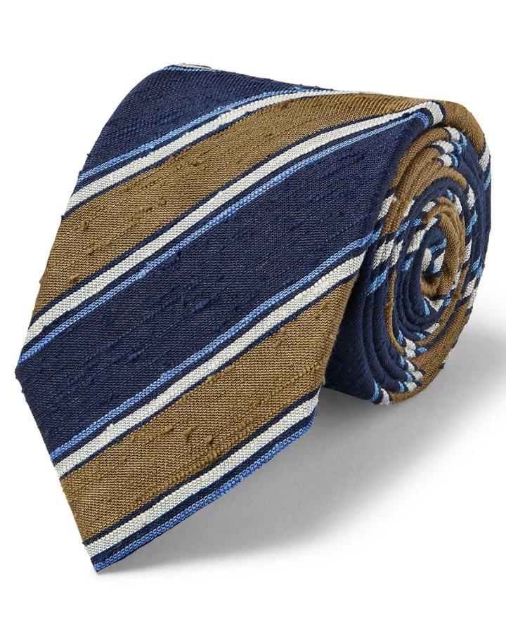  Olive Silk Slub Stripe English Luxury Tie By Charles Tyrwhitt