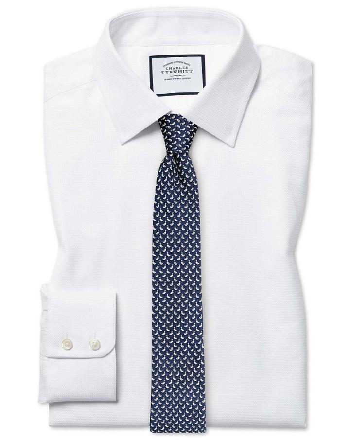  Extra Slim Fit Egyptian Cotton Chevron White Dress Shirt French Cuff Size 14.5/32 By Charles Tyrwhitt