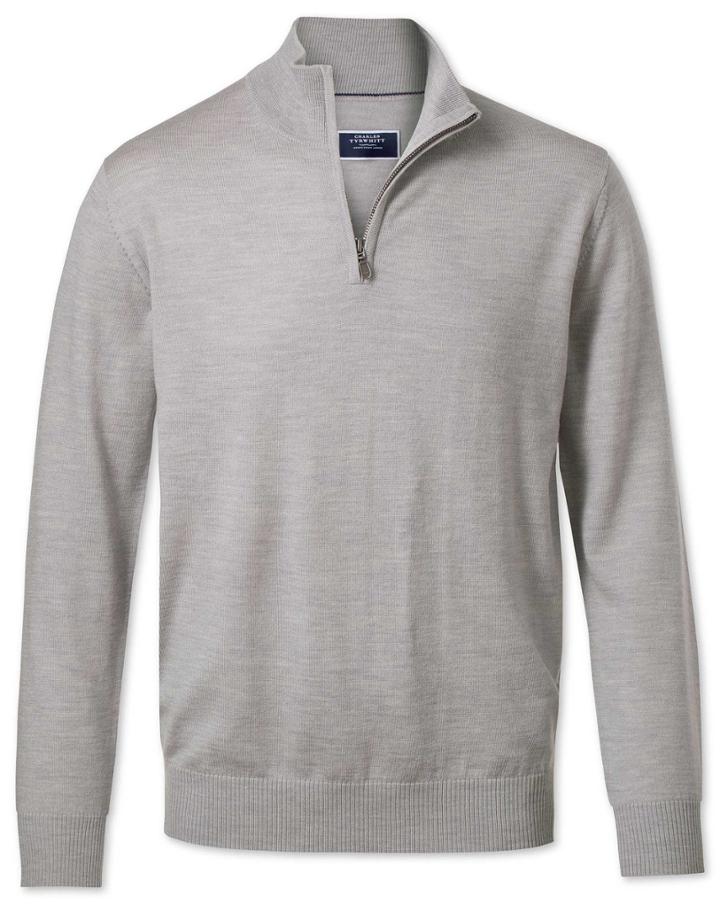  Silver Zip Neck Merino Wool Sweater Size Xxl By Charles Tyrwhitt
