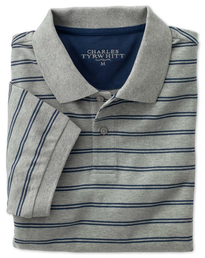 Charles Tyrwhitt Charles Tyrwhitt Classic Fit Grey And Sky Striped Pique Polo Shirt