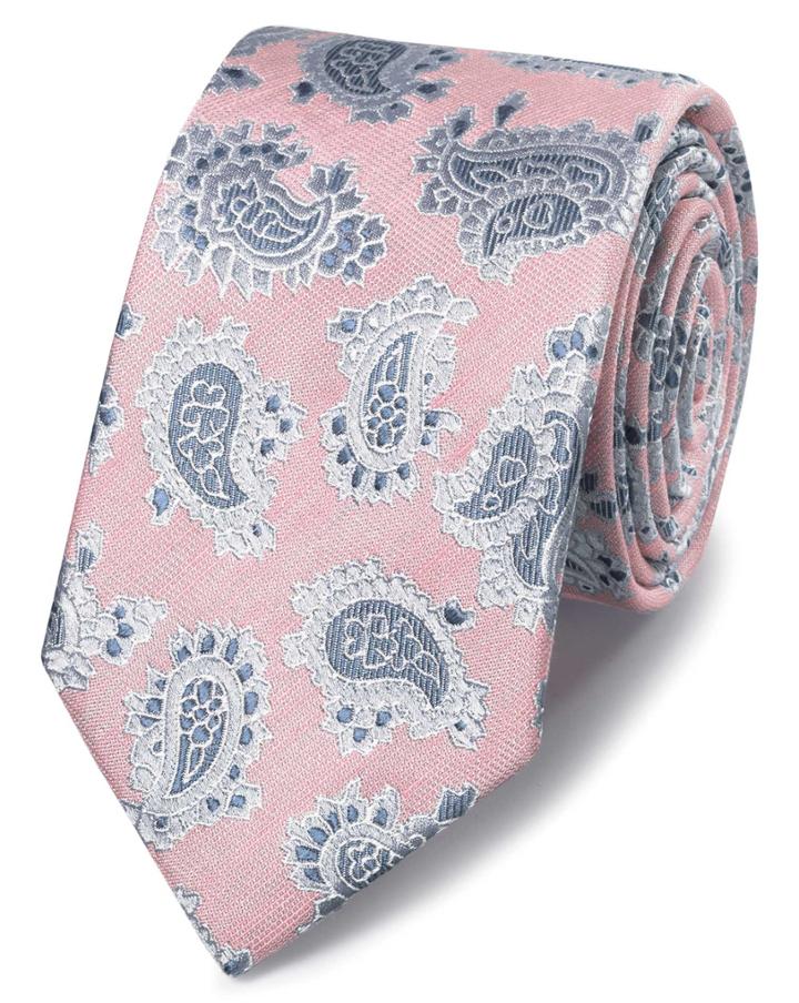  Pink Linen Silk Paisley Classic Tie By Charles Tyrwhitt