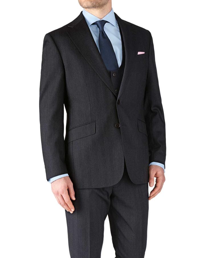 Charles Tyrwhitt Charles Tyrwhitt Charcoal Slim Fit Herringbone Business Wool Jacket Size 38