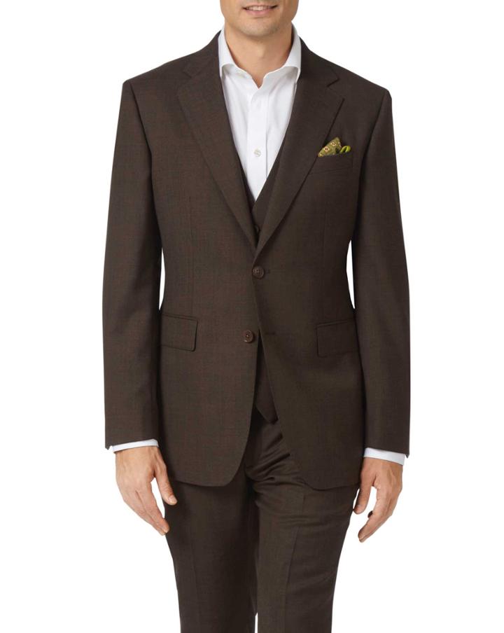  Chocolate Slim Fit Sharkskin Travel Suit Wool Jacket Size 36 By Charles Tyrwhitt