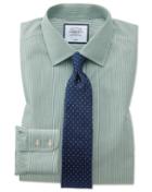  Slim Fit Non-iron Olive Bengal Stripe Cotton Dress Shirt French Cuff Size 15/33 By Charles Tyrwhitt
