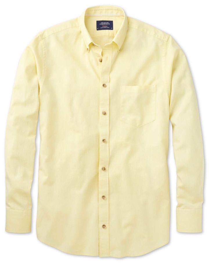 Charles Tyrwhitt Charles Tyrwhitt Classic Fit Yellow Cotton Dress Shirt Size Large