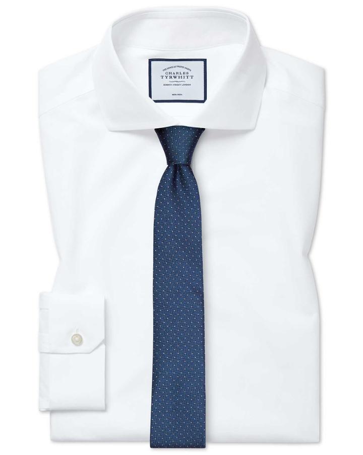  Super Slim Fit Non-iron 4-way Stretch White Cotton Dress Shirt Single Cuff Size 14.5/32 By Charles Tyrwhitt