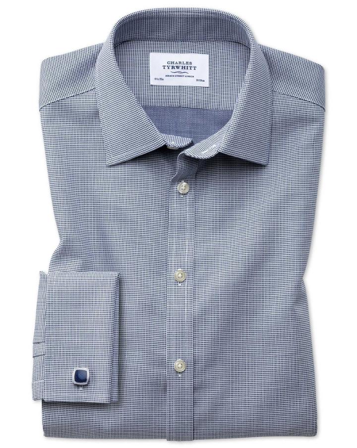 Charles Tyrwhitt Classic Fit Non-iron Square Weave Navy Blue Cotton Dress Shirt French Cuff Size 15/33 By Charles Tyrwhitt