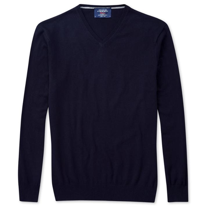 Charles Tyrwhitt Charles Tyrwhitt Navy Cotton Cashmere V Neck Sweater (l)