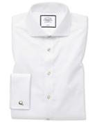  Extra Slim Fit White Non-iron Twill Spread Collar Cotton Dress Shirt French Cuff Size 14.5/32 By Charles Tyrwhitt