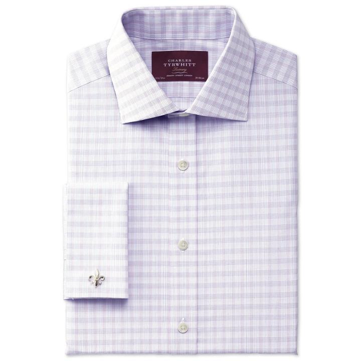 Charles Tyrwhitt Charles Tyrwhitt Slim Fit Luxury Semi-spread Collar Check Purple Shirt