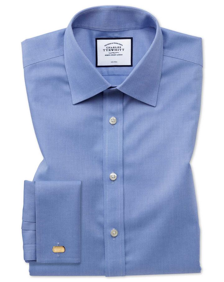  Classic Fit Non-iron Blue Royal Panama Cotton Dress Shirt French Cuff Size 15.5/32 By Charles Tyrwhitt