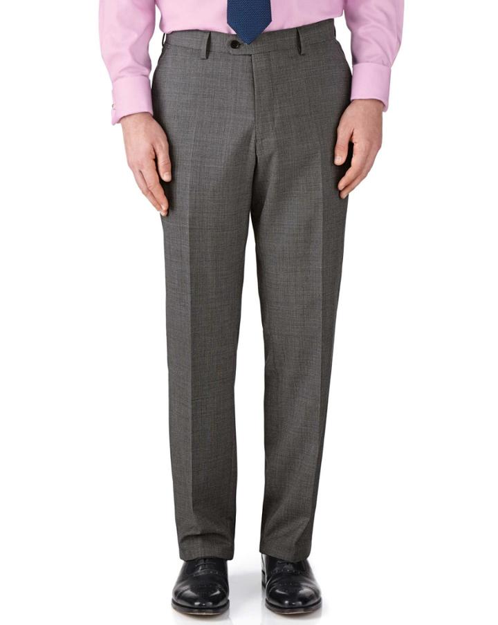 Charles Tyrwhitt Charles Tyrwhitt Grey Classic Fit End-on-end Business Suit Wool Pants Size W30 L38