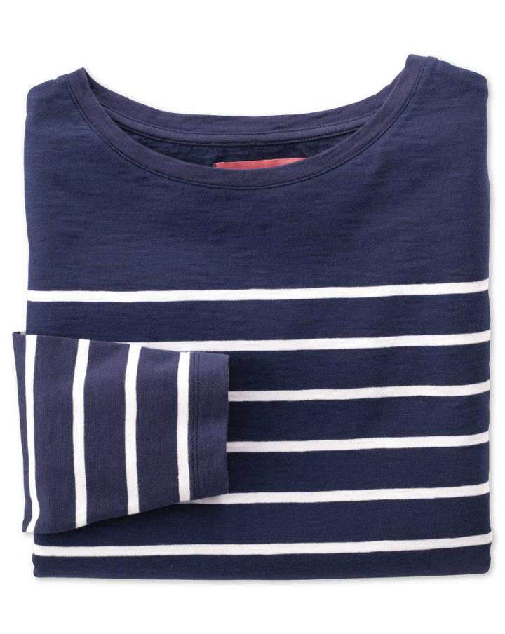 Charles Tyrwhitt Charles Tyrwhitt Women's Navy And White Breton Stripe Boat Neck Cotton Jersey Top