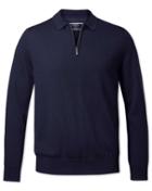  Navy Merino Zip Merino Wool Polo Collar Sweater Size Large By Charles Tyrwhitt
