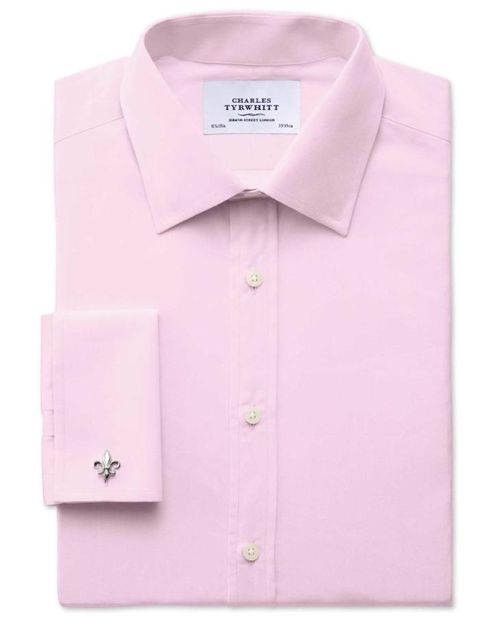 Charles Tyrwhitt Charles Tyrwhitt Slim Fit End-on-end Pink Cotton Dress Shirt Size 14.5/32