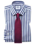  Extra Slim Fit Non-iron Blue Wide Bengal Stripe Cotton Dress Shirt Single Cuff Size 16/34 By Charles Tyrwhitt