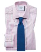  Classic Fit Egyptian Cotton Poplin Pink Stripe Dress Shirt Single Cuff Size 15.5/34 By Charles Tyrwhitt