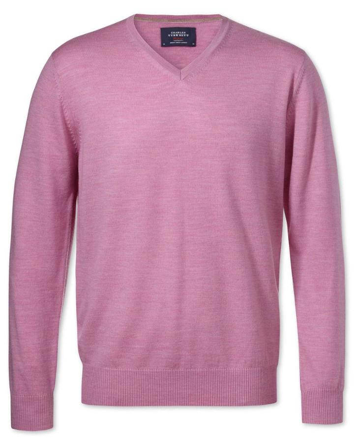  Light Pink Merino Wool V-neck Sweater Size Xl By Charles Tyrwhitt