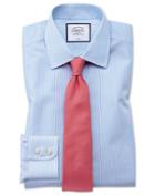  Extra Slim Fit Non-iron Sky Blue Bengal Stripe Cotton Dress Shirt French Cuff Size 14.5/33 By Charles Tyrwhitt
