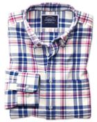 Charles Tyrwhitt Slim Fit Button-down Washed Oxford Royal And Pink Check Cotton Casual Shirt Single Cuff Size Medium By Charles Tyrwhitt